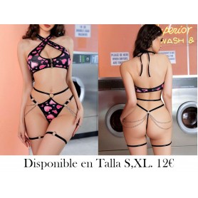 Conjunto de lencería inalámbrico impreso y sexy para mujeres, en 4 piezas