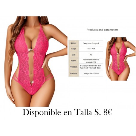 1 Pieza Traje de una sola pieza sexy de encaje para mujer, lencería sexy semi-transparente