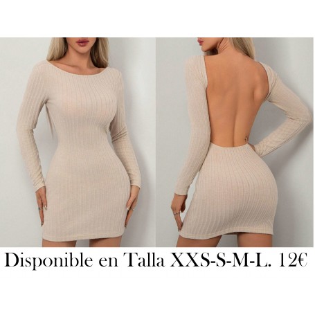 Vestido de manga larga minimalista de unicolor con espalda desc