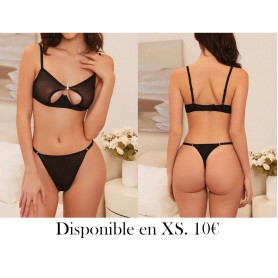 Conjunto de 2 piezas de ropa interior sexy con sujetador y panty hueco de malla transparente con soporte