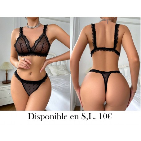 Conjunto sexy de lencería de encaje a contraste de 2 piezas para mujer: sostén y panty