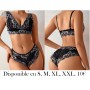 Set de lencería negra sexy para mujer de 2 piezas con encaje transparente y Set de 3 piezas de ropa interior con tirantes