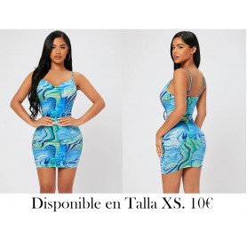 Vestido ajustado con estampado de mármol escote drapeado