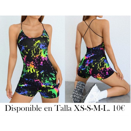 Atuendos De Verano Con Estampado De Salpicaduras De Tinta, Bodysuit De Tirantes Cruzados Sin Espalda Y Sin Pantalón