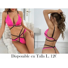 Conjunto de lencería sexy de encaje para mujeres, 2 piezas (transparente + seductor + sin cables + top + panties)