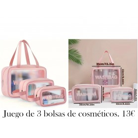 Neceser de viaje minimalista de PU para hombres y mujeres - Juego de 3 bolsas de cosméticos