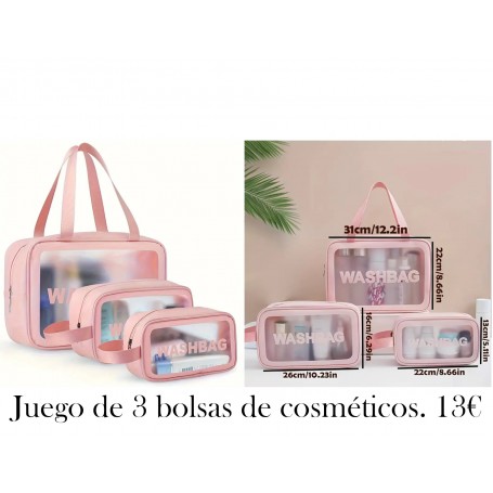 Neceser de viaje minimalista de PU para hombres y mujeres - Juego de 3 bolsas de cosméticos