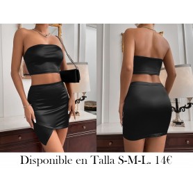 Top bandeau unicolor de espalda abierta de satén & Falda ajustada bajo asimétrico