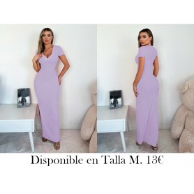 Vestido de punto maxi naranja con escote en V, mangas cortas y abertura alta para mujeres