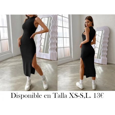 Vestido tank de cuello alto de muslo con abertura