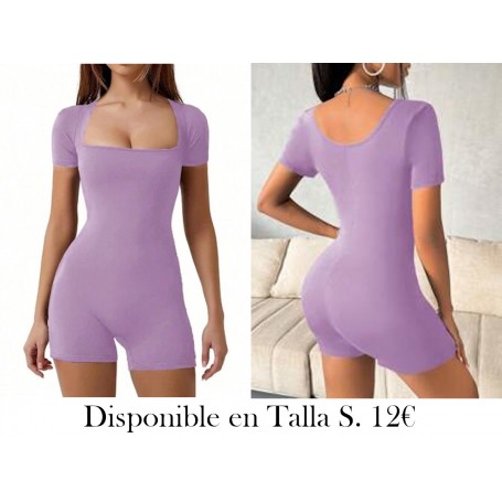 Unitard de manga corta con cuello cuadrado en unicolor para el verano