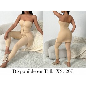 Conjunto de 2 piezas de top corto bandeau de unicolor y pantalones pitillo de verano para mujer