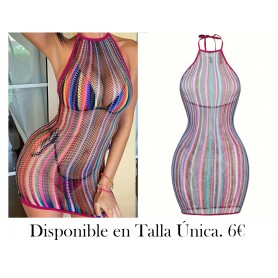 Vestido ajustado con cuello halter ahuecado sin bikini a rayas de colores