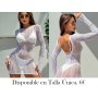 Vestido hueco de punto liso blanco de manga larga transparente calado liso