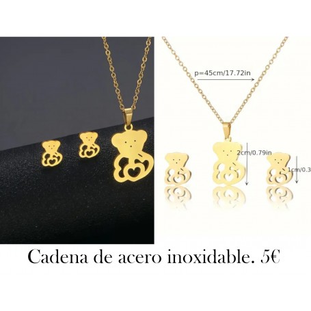 Elegante Conjunto de Joyería de Acero Inoxidable con Oso en Tono Dorado