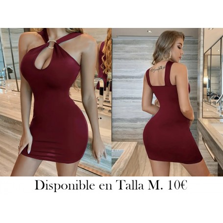 Vestido ajustado sin espalda con detalle de anillo sólido