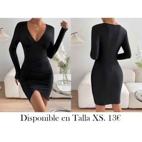 Vestido ajustado de cuello profundo fruncido bajo tulipán