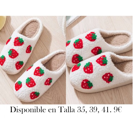 Zapatillas de interior cálidas y cómodas con bordado de fresa, unisex, aptas para todas las estaciones