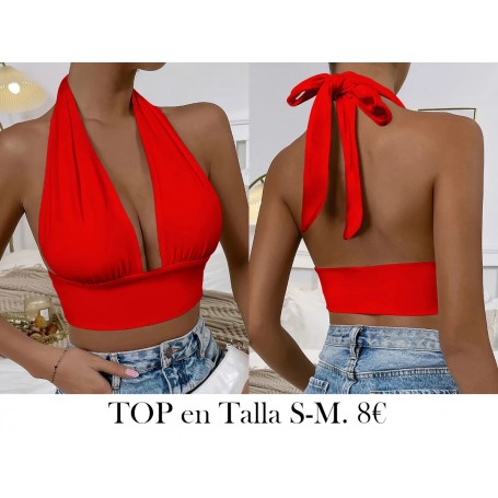 Top Corto Halter Con Escote En V Sólido, Top Sin Espalda De Estilo Vacacional Para El Verano, Ropa De Mujer