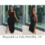 Vestido midi negro de malla casual con corte alto en la abertura lateral, sin mangas, ajustado al Body - E