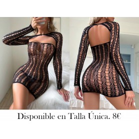 2 piezas Vestido de lencería sexy de malla transparente para mujer