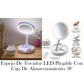 Espejo De Tocador LED Plegable Con Caja De Almacenamiento