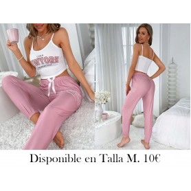 Conjunto de pijama con parte superior blanca con gráfico de letra y pantalón con lazo delantero