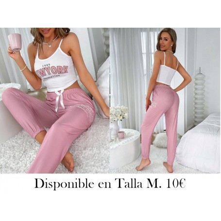 Conjunto de pijama con parte superior blanca con gráfico de letra y pantalón con lazo delantero