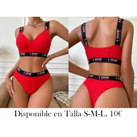 Conjunto deportivo de sujetador y ropa interior con letra impresa y ribete contrastante para mujeres