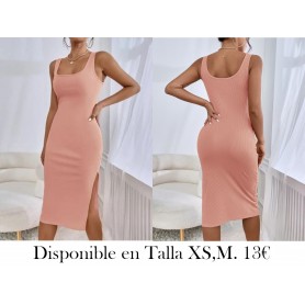 Vestido sin mangas de punto acanalado con abertura en el muslo