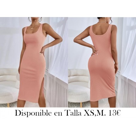 Vestido sin mangas de punto acanalado con abertura en el muslo