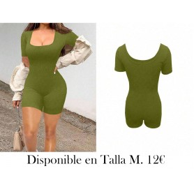 Rompers Elasticado de manga corta con cuello cuadrado y diseño de agujeros para el verano