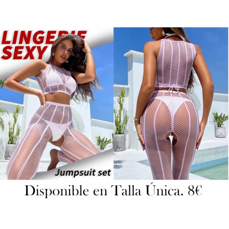 Classic Sexy 2 piezas Conjunto de mono sexy de rejilla transparente