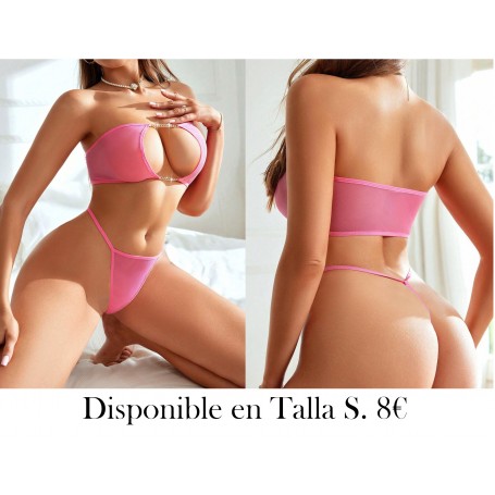 Conjunto de lencería sexy para mujer de unicolor con decoración de cadena