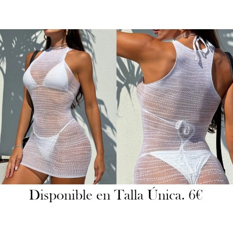Vestido de playa transparente con cuello redondo MALLA BLANCA