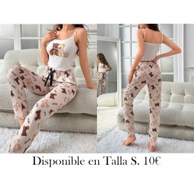 Conjunto De Pijama De Mujer Color Blanco Con Estampado De Lazo