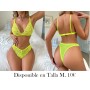 Conjunto de ropa interior sexy para mujer de 2 piezas en encaje amarillo fluorescente de sostén y bragas