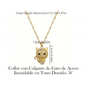 Collar con Colgante de Gato de Acero Inoxidable