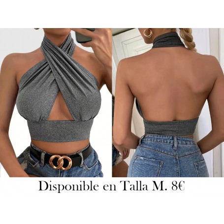 Top Halter Liso Con Corte Cruzado