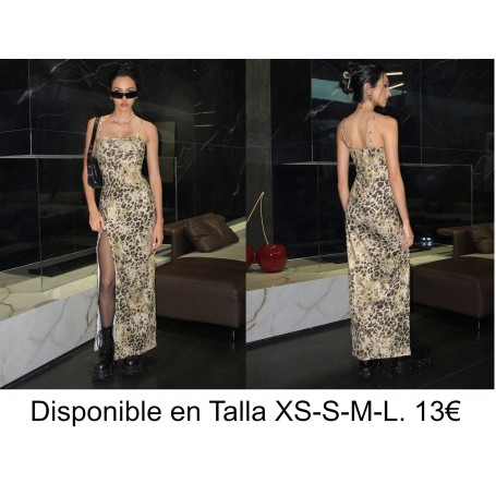 Vestido deslizante de punto con estampado de leopardo y abertura para mujeres