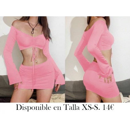 Conjunto de top y falda unicolor para uso diario, sencillo y para mujeres