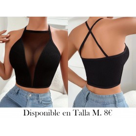 Chaleco sin costuras de malla acanalada con cuello halter