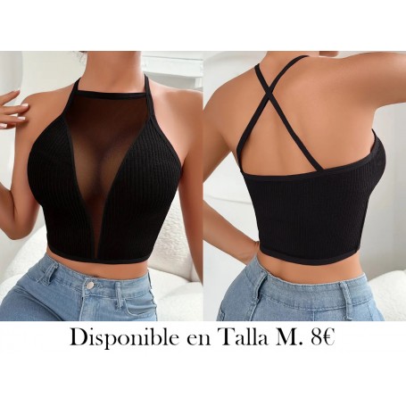 Chaleco sin costuras de malla acanalada con cuello halter