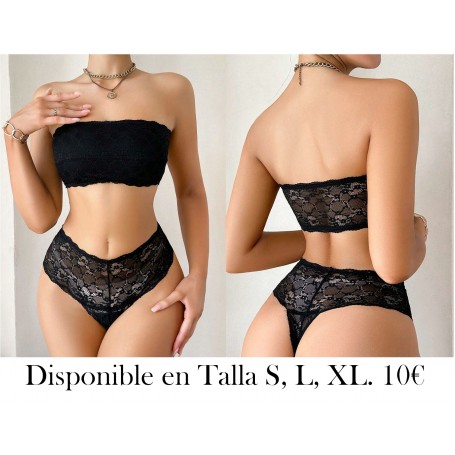 Conjunto de sujetador bandeau de encaje sólido para mujeres