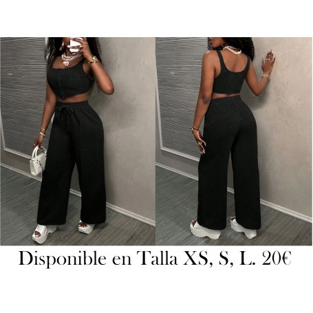 Set: Parte superior ajustada casual de tirantes con bajo asimétrico gris y pantalón de chándal de pierna recta