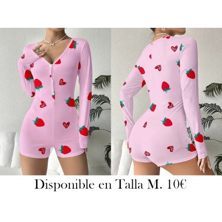 Conjunto de Pijama Romper de Manga Larga con Estampado de Cereza