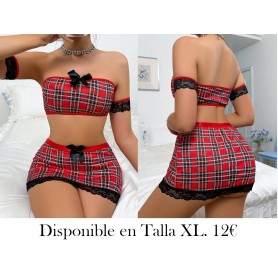 Disfraz de uniforme escolar a cuadros sexy, lencería para disfrazarse en Halloween/Navidad para mujeres