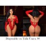 Body de lencería sexy de una pieza con estrás, transparente y con aberturas sin ropa interior