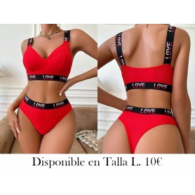 Conjunto deportivo de sujetador y ropa interior con letra impresa y ribete contrastante para mujeres