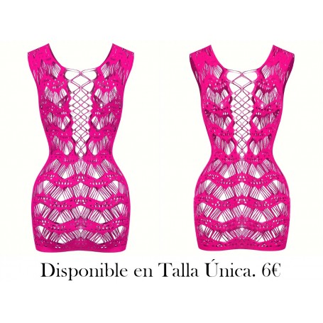 Estilo corto atractivo con vestido de tirantes rasgados VESTIDO MALLA FUCSIA